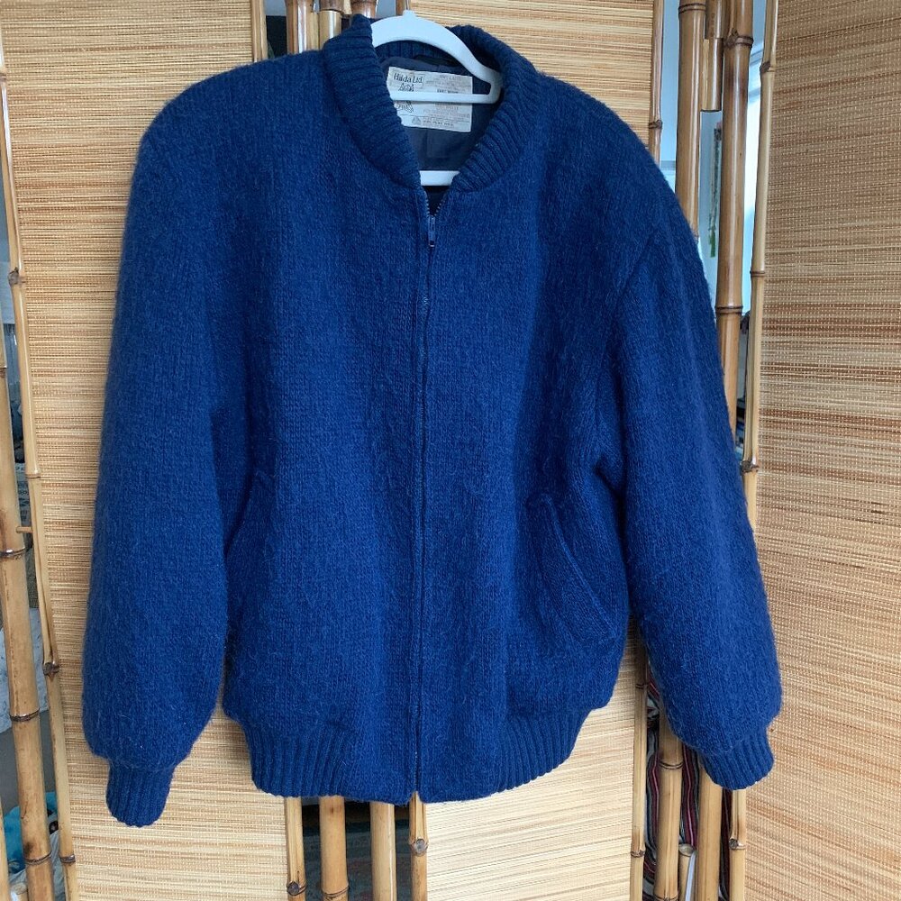 Vintage Hilda Limited Iceland 100% Wool Naturally Colored Navy Bomber Jacket Med